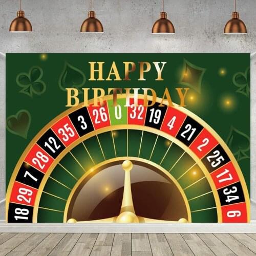Russian Roulette Happy Birthday Photo Background Playing Cards Las Vegas Game Theme Party Backdrop Family Room Decor Poster