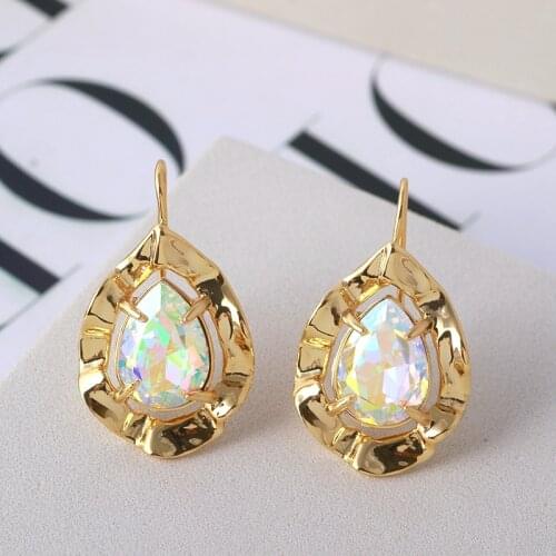 European and American style metal texture geometric folds drop-shaped inlaid sparkling color rhinestone earrings earrings girls