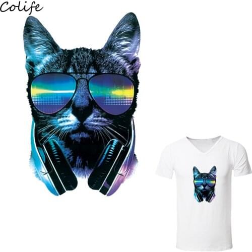 Blue Cat Dj Patches Washable DIY Accessory Clothes Decoration Print On T-Shirt New Design Clothes Stickers 26x16cm