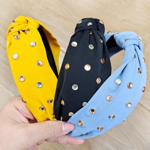 Rhinestone Knot Hairbands Female Korean Style 2020 Handmade Simple Pure Color All-Match Temperament Individual Hair Accessories