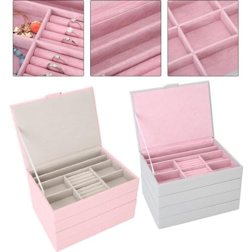 Jewellery Organizer Packaging 4 Layers PU Leather Ear Stud Storage Box Detachable Jewelry Organizer Case Jewelry Case Gift