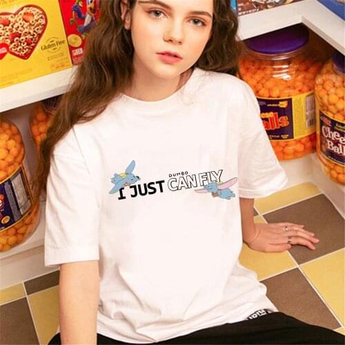 Dumbo Print Women Tshirt Short Sleeve Casual Disney O-neck Tshirts Graphic Cute Cartoon T-shirts Streetwear Tee Tops Dropship