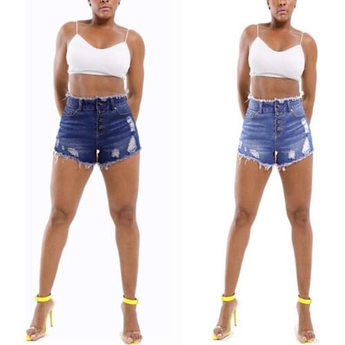 Women Comfy Denim Shorts Stretchy Ripped Hole Short Distressed Jeans Skinny Hotpants High Waist