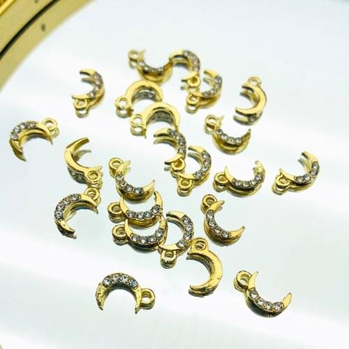 10Pcs Gold Color Small Moon Charms Pendant Alloy Rhinestone Pendant Wholesale For DIY Jewelry Making Earring Finding Accessories