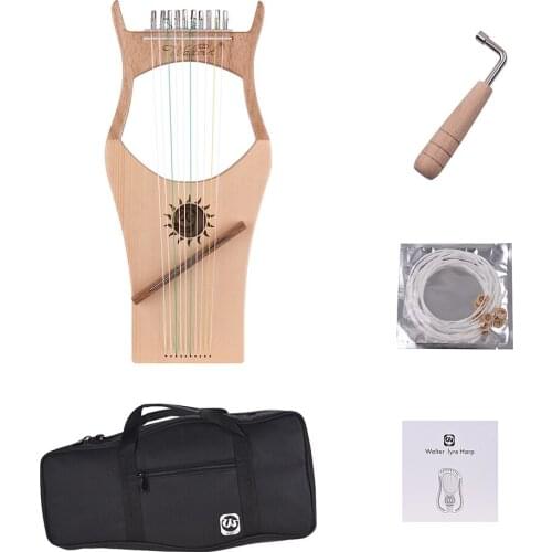 10-String Wooden Lyre Harp Nylon Strings Spruce Topboard Beech Wood Backboard String Instrument with Carry Bag WH01/WH02 /WH03
