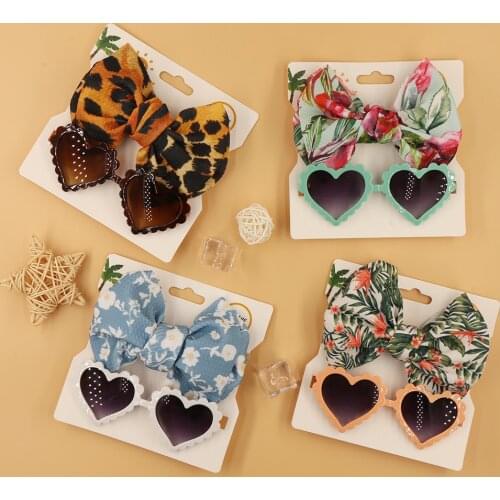 2 Pcs Baby Headband Sunglasses Set Flower Leopard Printed Headbands Hairband For Girls Bows Kids Turban Baby Hair Accessories