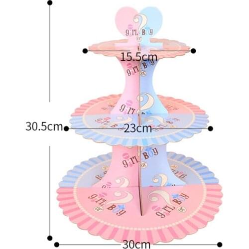 2021 Boy or Girl Cupcake Stand 3 Tier cake Holder Paper Pink Blue for Gender Reveal Party Decorations Cake Decorating Supplies
