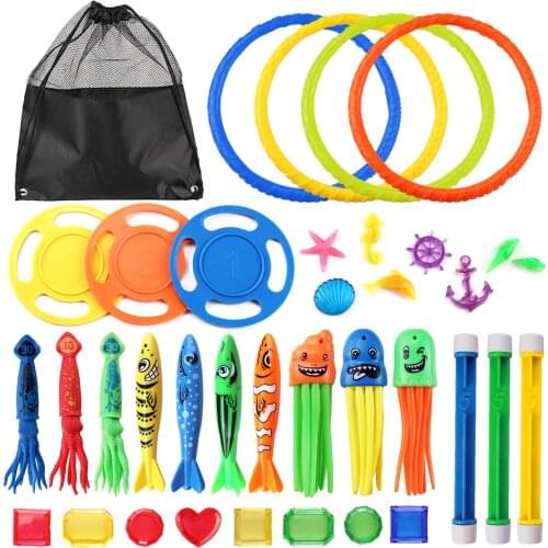 33PCS Funny Kids Diving Toys Set Underwater Water Play Toys with Storage Bag for Boys Girls Summer Games Swimming Pool Party
