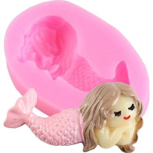 3D Mermaid Silicone Mold DIY Party Cupcake Topper Fondant Cake Decorating Tools Chocolate Gumpaste Candy Polymer Clay Moulds