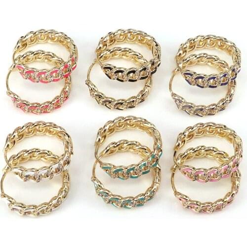 5Pairs Rainbow color plated micro pave Cz Zircon Hoop earrings Enamel colorfule Hoop earrings women Drop earrings Gift for women