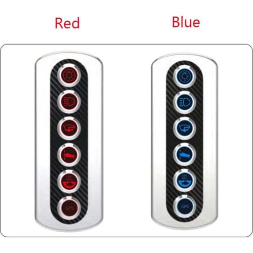 6-Position Button Carbon Fiber Plastic Panel Switch Red/Blue LED Backlight Button Control IP66 Suitable For Trucks-RVs-Yachts