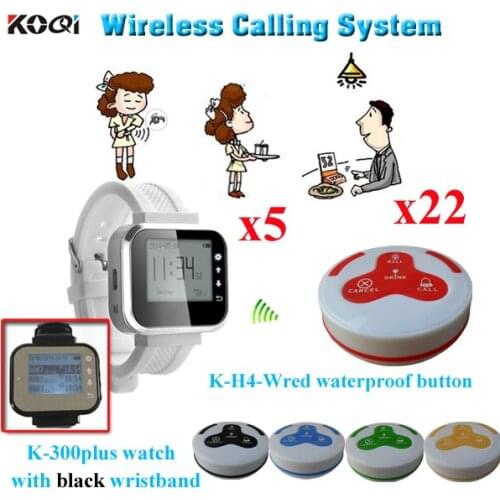 Wireless Cafe Call Bell System New item 22pcs Table Buzzer With 5pcs Watch Receiver For Waiter Use