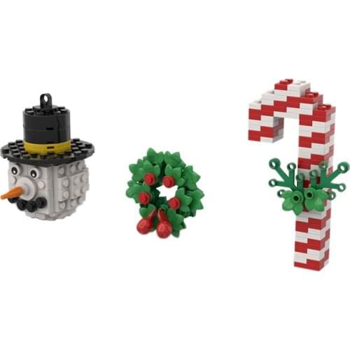 Buildmoc Christmas Series Xtmas Tree Ornament New Year Decorate Gift Building Blocks Educational Toys Snowman Candy Create Model