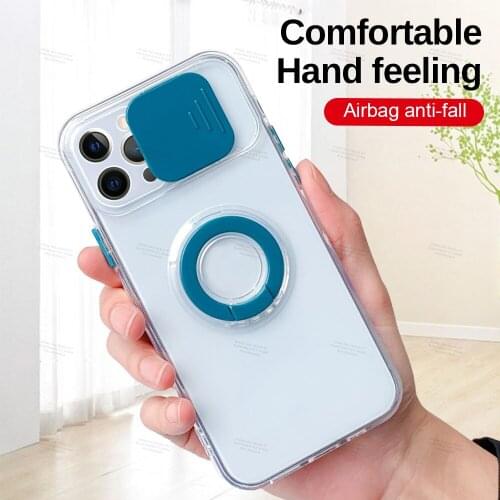 Colorful Window Push Ring Bracket Phone Case For Apple iPhone 12 11 pro max 12mini iphon X XS XR 8 7 plus TPU Shockproof Cover