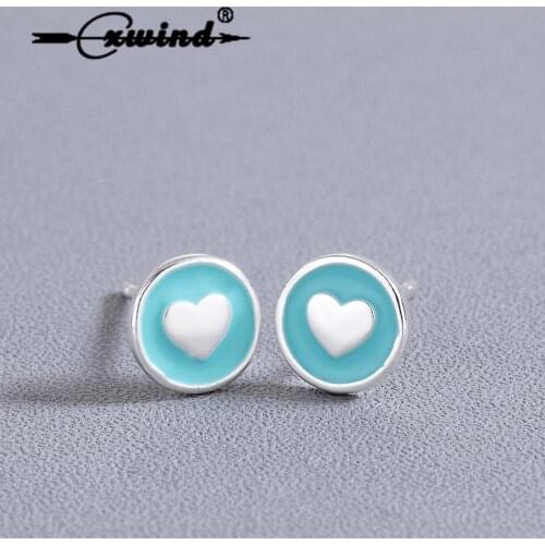 Cxwind Korean Fashion Enamel Round with Love Heart Stud Earrings For Women Girl Kids Simple Statement Earrings Gift