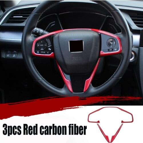 For HONDA Civic 10th 2016 2017 2018 2019 2020 red carbon fiber Steering wheel strip cover trim