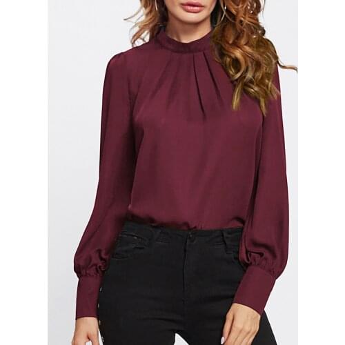 Women Blouses Elegant Long Sleelve 2021 Womens Stand Collar Chest Pleated Paraque Long Sleeve Tops Shirt Blouse Женское Платье