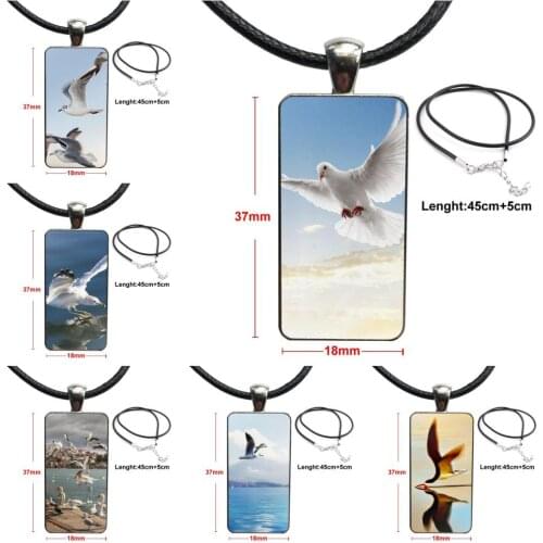 For Women Fashion Jewelry Design Fashion Vintage Glass Women Rectangle Necklace Pendants Flying Seabirds Animal