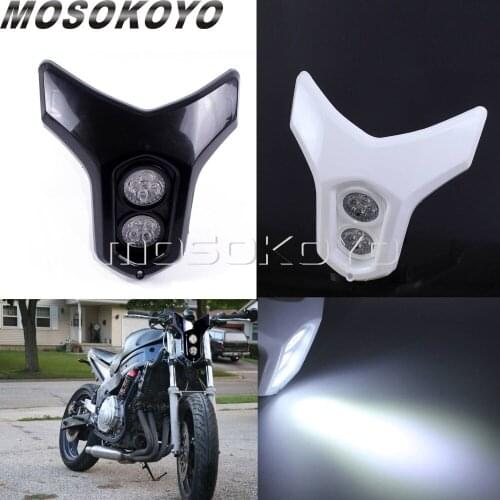 LED White Black Dual Twin Bright LED Headlight Sport Motorcycles Front Lamp for Honda Kawasaki Gas Gas Suzuki Universal