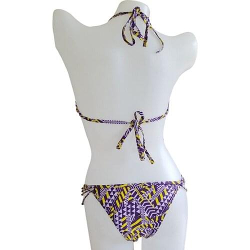 European American Sexy Wild String Tassel Bandage Bikini Swimwear Personality Totem Print Swimsuit Bathers Drop Shipping