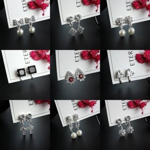 Hot Sale Cubic Zircon Simulated Pearl Geometric Clip on Earrings for Girl Kid Party Charm Without Pierced Earring Women Jewelry