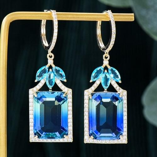 HOT New Luxury Sweet Romantic Austrian crystal Square Drop Earrings For Women Bridal Wedding Daily Trendy Jewelry High Quality