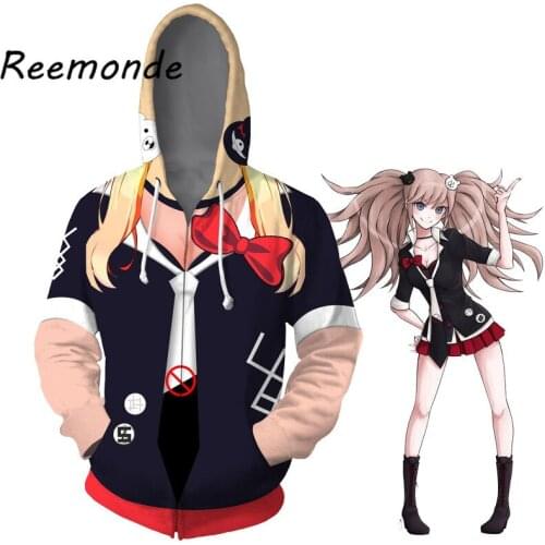 Game Danganronpa Monokuma Cosplay Costume Women Harajuku Jacket 3D Printed Enoshima Junko Hoodie Sweatshirt Mens Coat Tops