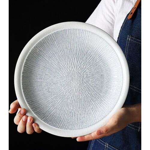 KINGLANG Japanese Tableware Round Plate Creative Ceramic Western Steak Plate Salad Large Plate