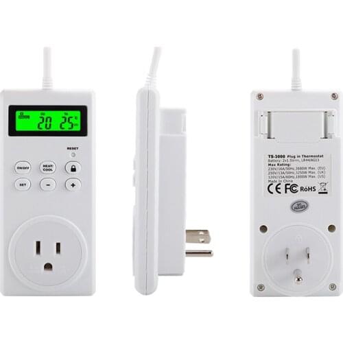 KKmoon Plug-In Programmable Thermostat Wireless Thermostat Outlet LCD Display Temperature Controller for Room Coolers & Heaters