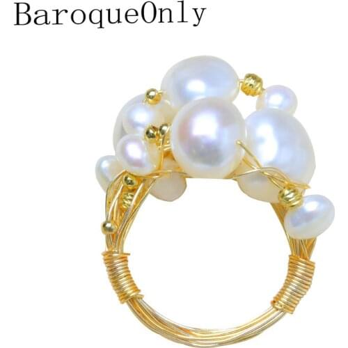 BaroqueOnly [NEST Ring] Multiple Size H White Pearls Wired Rings Real Fresh Water Baroque Wedding Pearl Ring