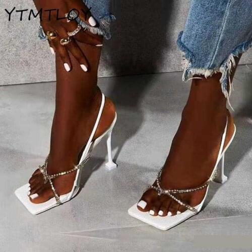 Summer New Style Ladies Elegant Pvc Rhinestone Crystal Sandals Wedding Party Shoes Sexy Flip Flops Female High Heels