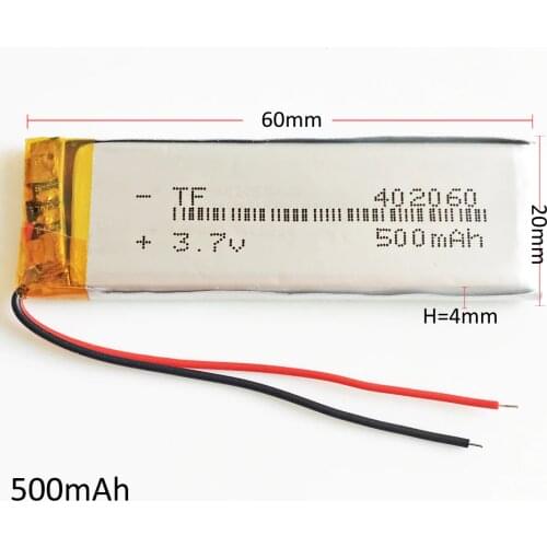 3.7V 500mAh 402060 Lithium Polymer LiPo Rechargeable Battery li-ion cells fit For Mp3 Camera smart watch GPS PSP DVD Vedio Game