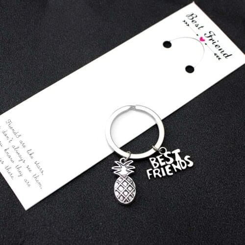 Pineapple Best Friends Keychain Compass Hand Pinky Swear Promise Keychains Sisters Key Chain KeyRing Friendship Jewelry Gift