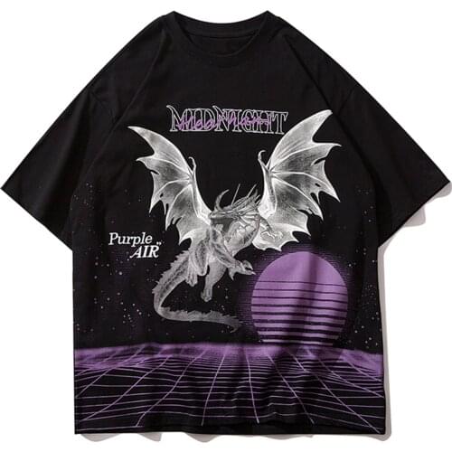 Harajuku T-Shirt Mens Graphic Streetwear Monster Print Hip Hop Tshirts 2021 Summer Cotton Short Sleeve Shirts Loose Black Tops