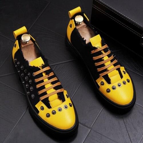 QWEDF Men Fashion Punk Shoes Leather Spring Autumn Rivets Loafers Male Casual Denim Shoes Personality Sneakers Leisure F4-50