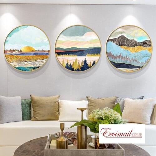 EECAMAIL Nordic Round Series Stick Drill Cross Stitch Forest Sunrise Ins Diamond Painting Full Diamond Bedroom Painting 5D Diy