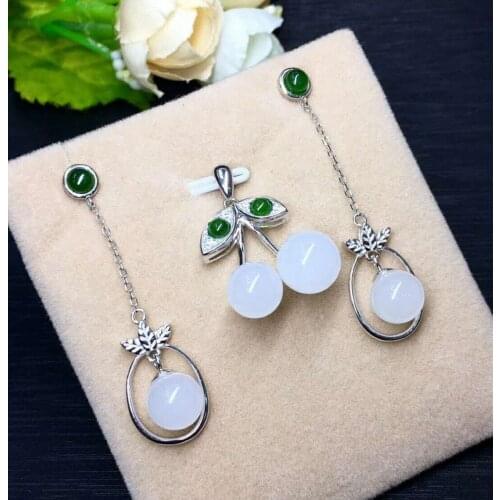 Hetian Baiyu Silver Inlay Set Qinghai Material White Jade Set h8