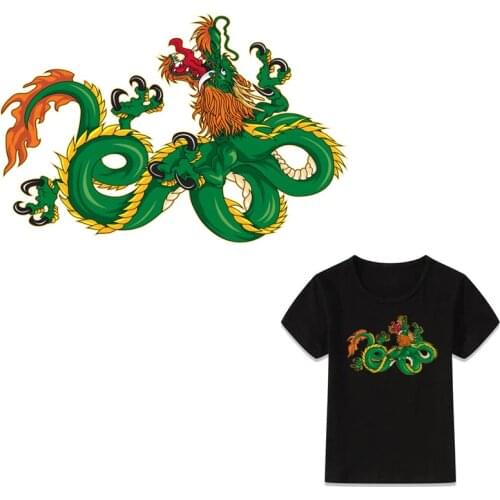 Green Dragon Heat Transfer A-level Washable Applique Iron On Transfer DIY Stripes Adult T-shirt On Clothes Patches Y-019