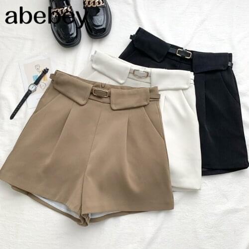 2021 New Summer Fashion All-match solid Shorts high waist slim sashes design casual Shorts wide leg Shorts