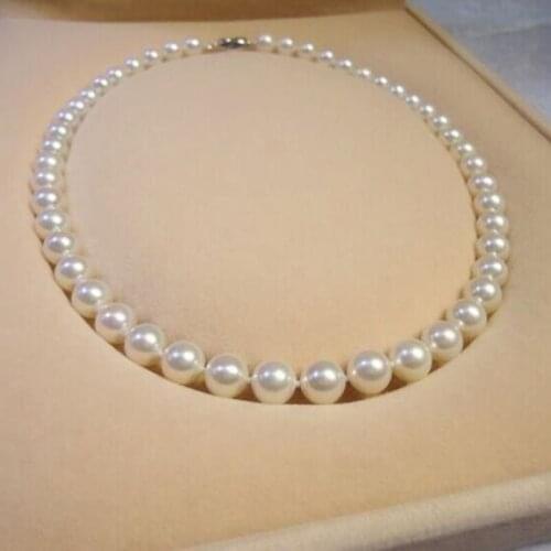 Good luster round 18" 8-9 mm REAL white pearl necklace 925silver GOLD