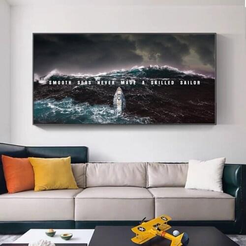 Ocean Scenery Boat Inspirational Quotes Canvas Painting Posters and Prints Wall Art for Living Room Home Decoration Painting