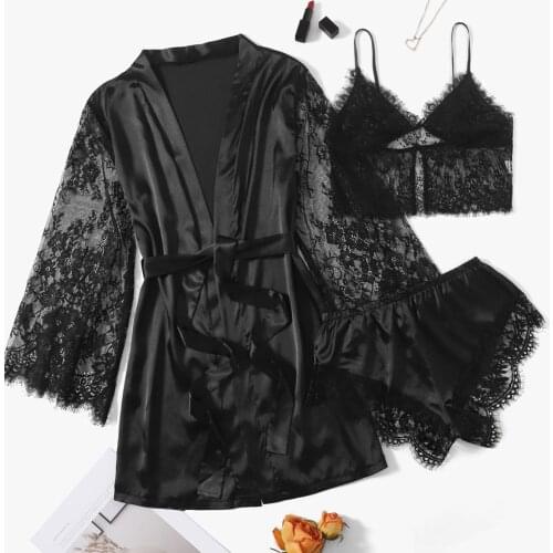 Sexy Woman Set Sleep Tops Satin Silk Pajamas Women Nightdress Lingerie Robes Underwear Sleepwear Sexy Pyjama Pour Femme Пижама