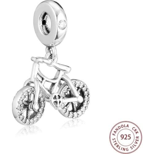 Fits Pandora Bracelet Argent 925 Sterling Silver Brilliant Bicycle Dangle Charm Clear CZ Beads DIY Jewelry Gift Bijoux Femme