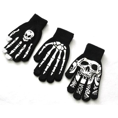 Horror Skull Grimace Claw Bone Skeleton Half Gloves Halloween Luminous Gloves Warm Winter Fingerless Hand Gloves Novelty Mitten