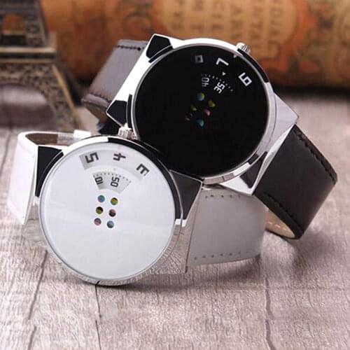 Fashion Top Brand Luxury Unisex Faux Leather Strap Colorful Moveable Dial sport Digital Wrist Watch
