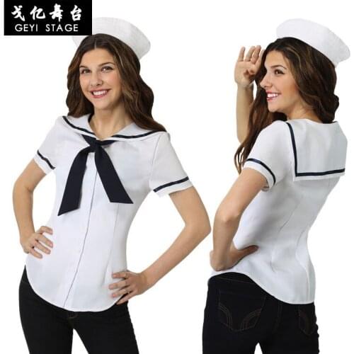 Navy Sailor Anime Shirt Clothings and Hat Japanese School Uniform Fashion Korean Style Kawaii Girl White Cosplay Costume