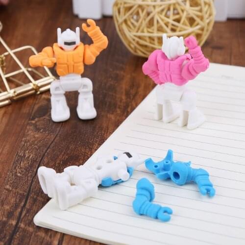 Removable Creative Robots Rubber Eraser Pencil Kids Stationery School Supplies B36C