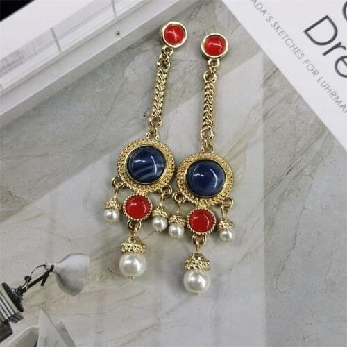 Retro Ruby Sapphire pin Earrings Chinese style Hanfu accessories long Tassel Earrings