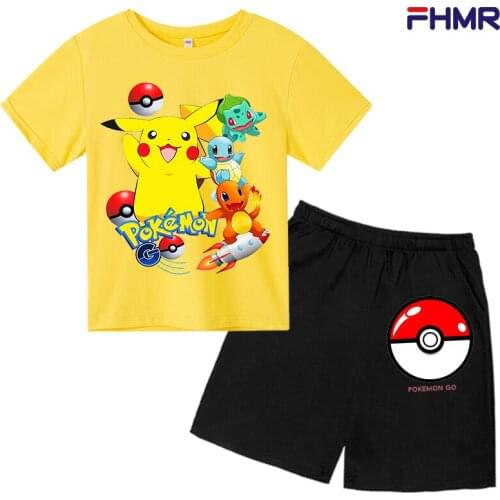 Pikachu Top T Shirts+shorts 2pcs Suits Boy Girl Clothes Set Summer Kids T shirt Pants Casual Sport Suits Children Clothes Outfit