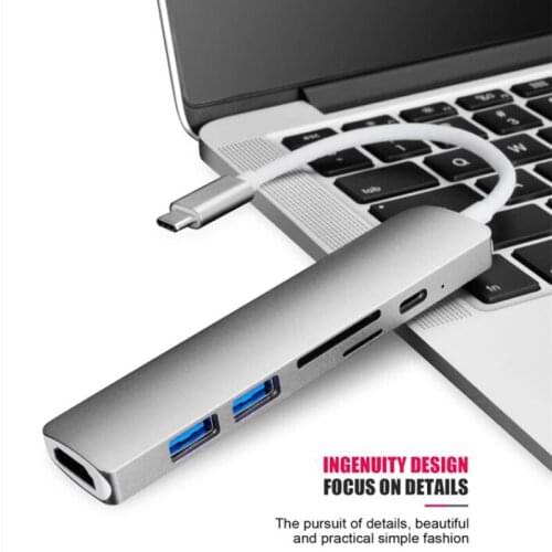 6in1 Type C Converter USB Hub for MacBook Pro Thunderbolt 3 USB 3.1 Hub with SD/Micro SD Card Reader+USB-C Charger PD Converter